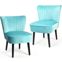 Topbuy Set of 2 Flannel Accent Chairs Upholstered Armless Wingback Leisure Chairs Turquoise