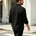 thumbnail image 4 of Mens Solid Lapel Collar Long Sleeve Shacket, Loose Casual Button Down Shirt Jacket, Autumn Chest Pocket Outerwear Top, 4 of 7
