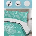 thumbnail image 3 of Quilts Queen Size Bedding Set, Teal Coastal Reversible Summer Quilt 3 Pieces, Nautical Beach Starfish Coral Summer Lightweight Bedspreads Coverlets with 2 Pillow Shams for All Seasons, 3 of 5