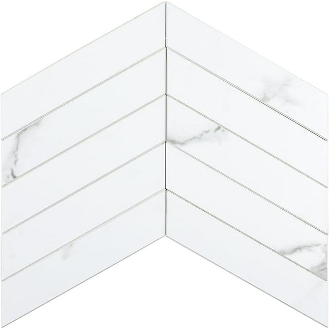 HOMEART Herringbone Peel and Stick Backsplash for Kitchen, Marble White Chevron Backsplash PVC Bathroom Stick on Wall Tiles (6 Sheets)