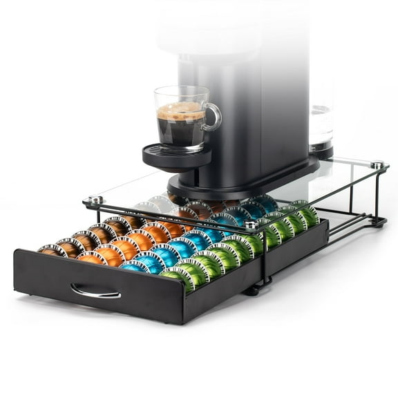 HiveNets Coffee Drawer for Vertuoline Pods Holder Tempered Glass Stores 40 Vertuo Capsules