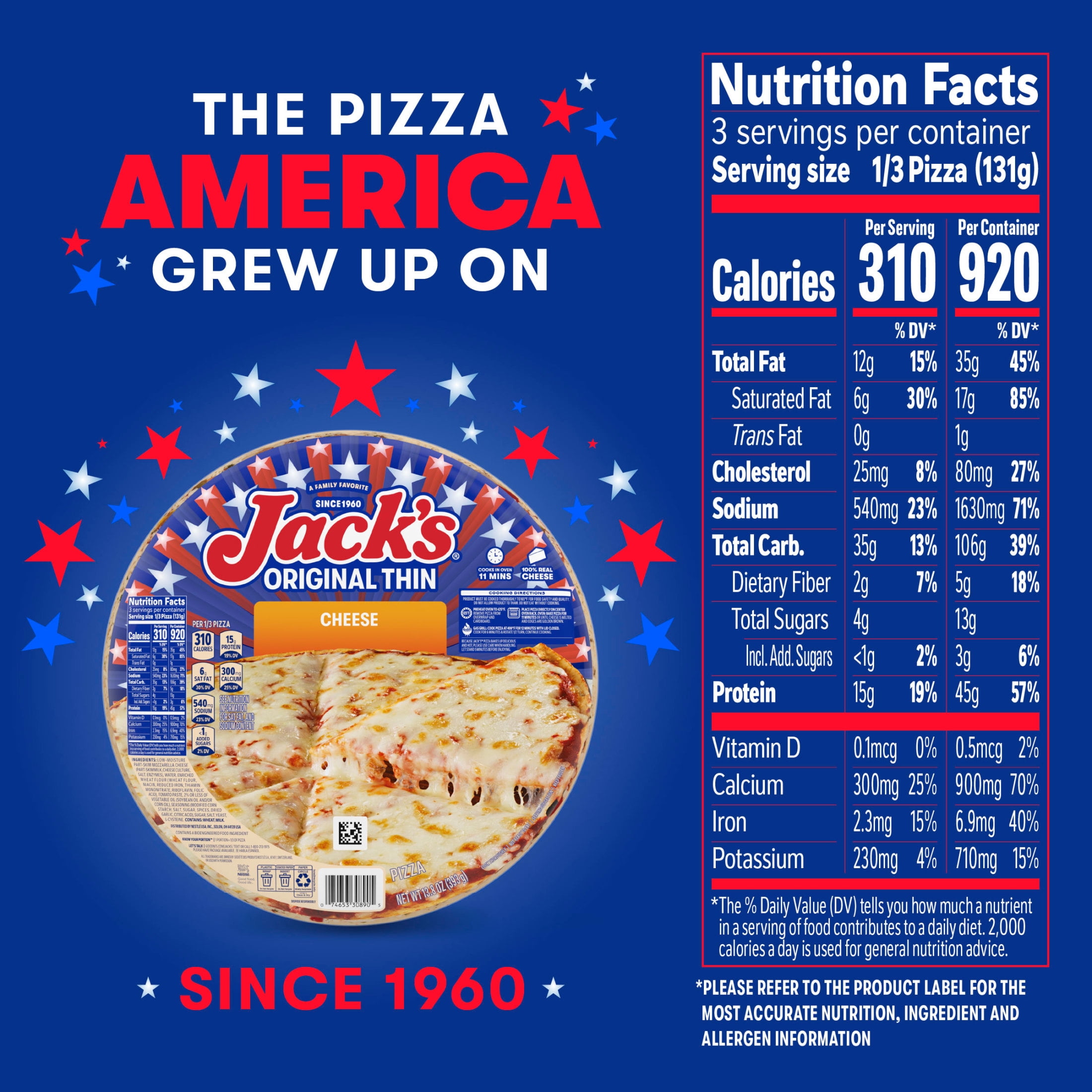 Jack's Frozen Pizza Original Thin Crust Cheese Pizza, 13.8 Oz