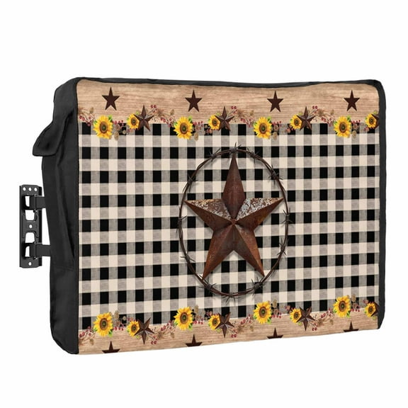 Outdoor TV Cover 70 to 75 Inches, Retro Texas Star Sunflower Black White Buffalo Plaid Rustic Wood Grain Waterproof TV Cover with Remote Control Pocket, Flat Screen TV Cover Protector for Outside TV