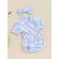 thumbnail image 3 of Bagilaanoe Newborn Baby Girl Summer Rompers Daisy Print Short Sleeve Bodysuits + Headband 3M 6M 9M 12M 18M Infant Ribbed One Piece Jumpsuit, 3 of 7