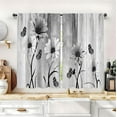 thumbnail image 6 of Black and Grey Floral Daisy Kitchen Curtains 27.5W X 39L Inch 2 Panel Rod Pocket Wooden Flower Rustic Daisy Vintage Butterfly Small Short Cafe Tier Window Drapes Country Bathroom Home Decor, 6 of 6
