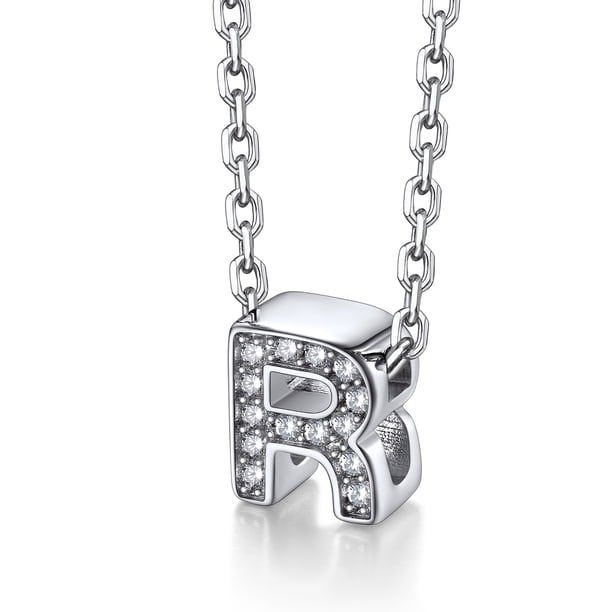 Collar inicial de plata esterlina Silvora letra R con circonita cúbica