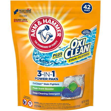 Arm & Hammer Plus OxiClean 3-IN-1 Power Paks - Single Use Laundry Detergent, 42