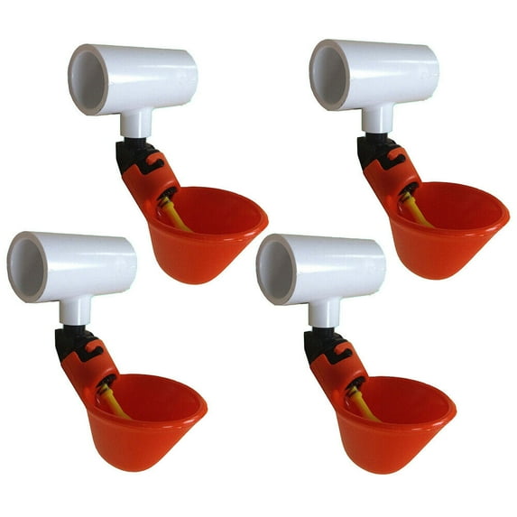 (4) AUTOMATIC WATERER DRINKER CUPS & 1/2" PVC TEE FITTING CHICKEN WATER POULTRY