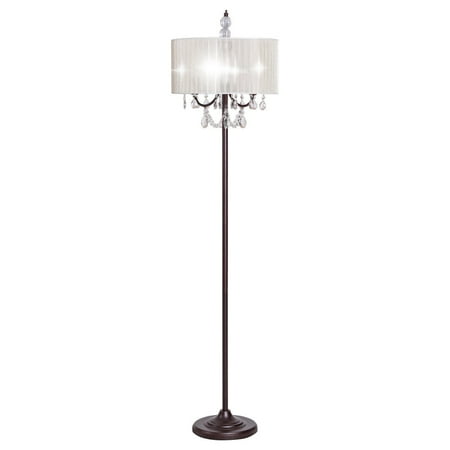 Fine Art Lamps Crystal Mirror - Gymax Elegant Design Sheer Shade Floor Lamp Light w/ Hanging Crystals LED Bulbs