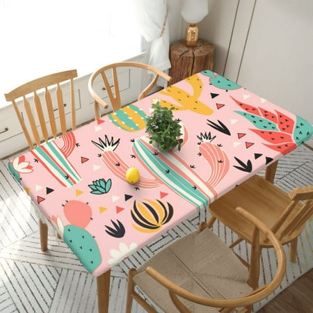 

Home Deluxe Tablecloth Cactus Pattern Waterproof Elastic Rim Edged Table Cover- For Christmas Parties And Picnics 5ft