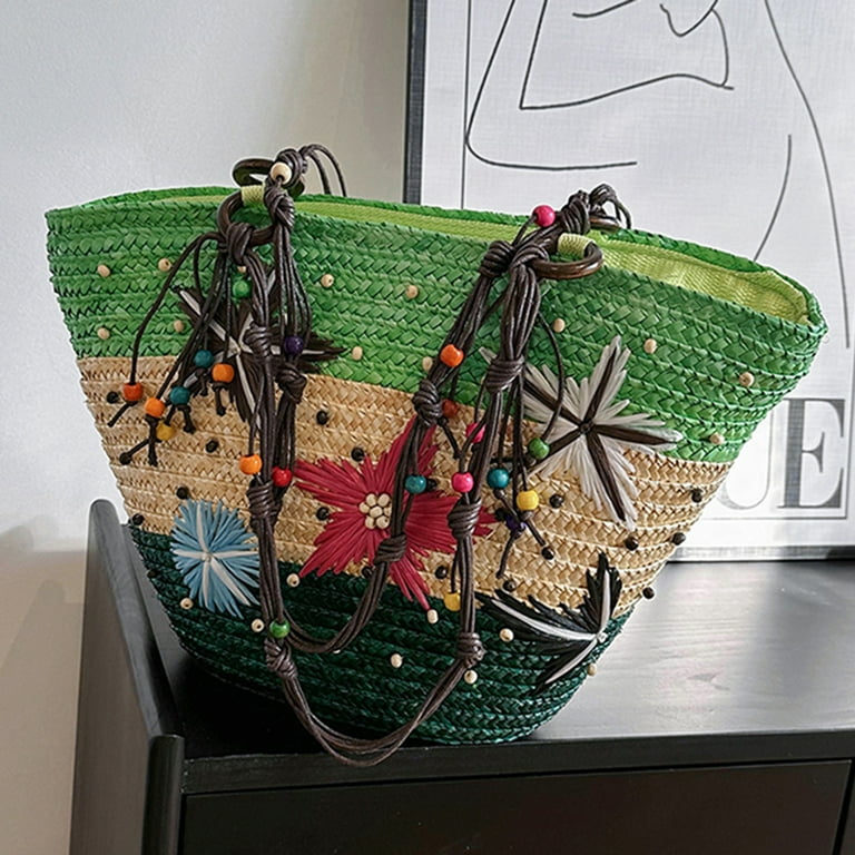 Embroidered Summer Straw Bags Handwoven Straw Flower Tote – Daisy