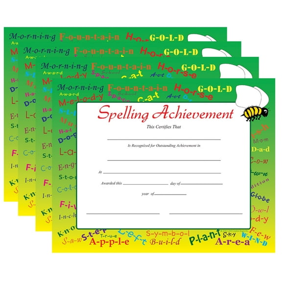 SHAPES ETC. Recognition Certificate - Spelling Achievement