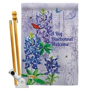 Breeze Decor BD-FL-HS-104096-IP-BO-D-US18-BT 28 x 40 in. Bluebonnet Welcome Spring Floral Impressions Decorative Vertical Double Sided House Flag Set with Pole Bracket & Hardware