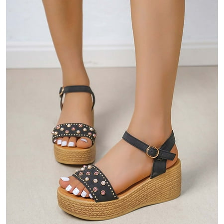 

VKEKIEO Round Toe Womens Sandals High Heel Platform Black