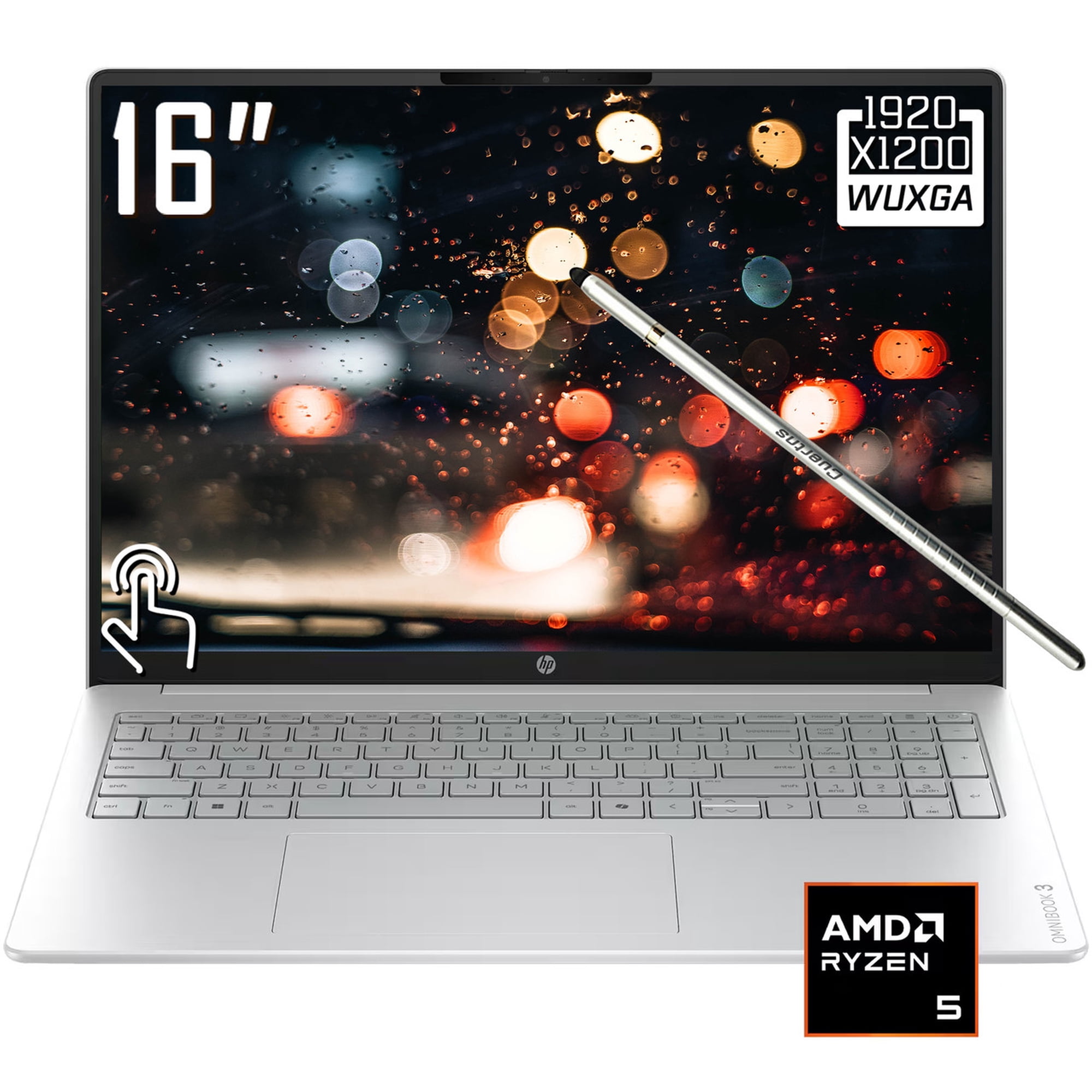 HP OmniBook 3 Laptop, 16" FHD+ 1920 x 1200 IPS LCD Touchscreen, AMD Ryzen 5 40, 1080p Webcam, Wi-Fi 6, Stylus Pen, Windows 11 Home (8GB DDR5 RAM - 256GB SSD)