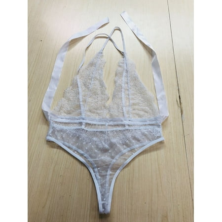 

Just Clearance! Women Sexy Lingerie Halter Backless Deep V Elastic One Piece Lace Bodysuit Babydoll Outfits Teddy S-XXL
