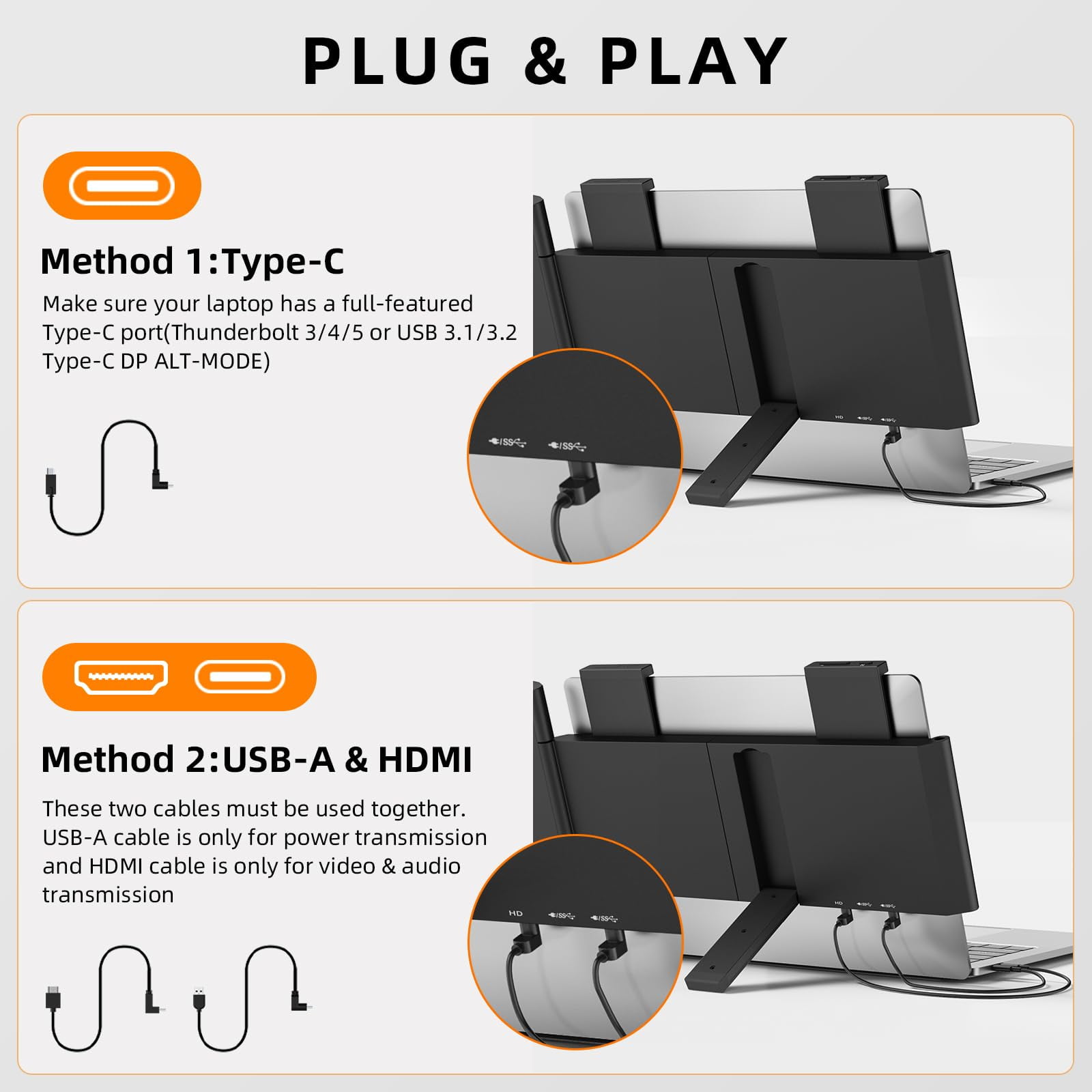 Laptop Screen Extender, 14" FHD 1080P IPS Laptop Monitor Extender Dual Screen, Portable Monitor for Laptops 13-17" with USB-C/HDMI Port, Plug n Play for Windows/Mac/Android/Switch/PS5 - SZORZY