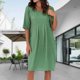 thumbnail image 1 of Vestido Lino Algodón Vestidos casuales de mujer con bolsillo Vestido bohemio de playa Vestidos de gran tamaño (Verde L) Cgtredaw Para estrenar, 1 of 1
