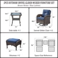 thumbnail image 3 of Opohoro 5-Piece Outdoor Conversation Set with Swivel Rocking Chairs, Ottomans & Side Tables, Brown/Blue, 3 of 14