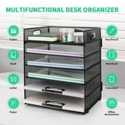 PHANCIR 6-Tier Desk Organizer Paper Storage Box ,Stationery Tray with Handle Mesh Stationery Tray Desktop File Classifier, Suitable for Office, Home