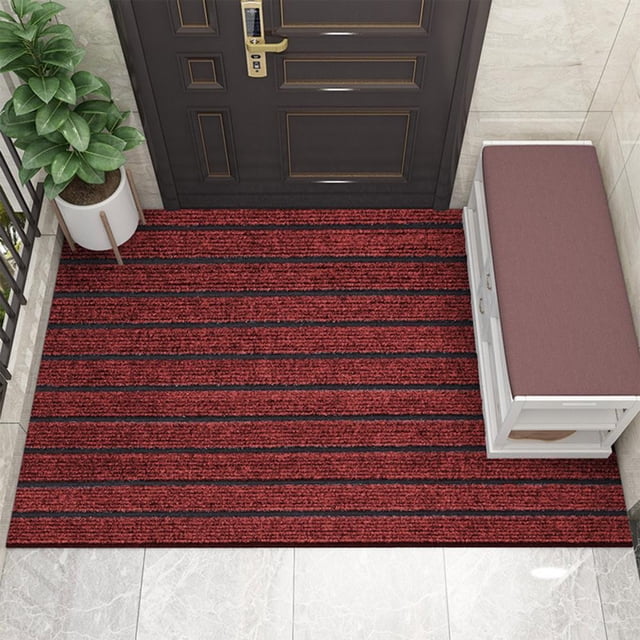 Feltree Polyester Door Mat with Solid Color Stripes, Cuttable to Size, Durable Anti-Slip Entrance Rug for Home