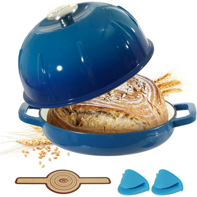 Davivy 10" Cast Iron Sourdough Bread Pan with Lid, 5qt Dutch Oven for Sourdough, Cast Iron Bread Oven with Lid - Ocean Blue