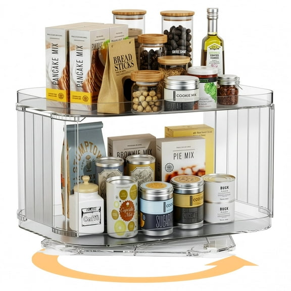 Lazy Susan Organizer for Cabinet, Pantry, Countertop 2 Tier 14" x 10" Clear - 1 Pack, Rectangular