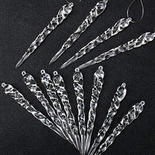 Elcoho 30 Pieces Christmas Twisted Clear Acrylic Icicle Snowflake Ornaments Set for Christmas Tree and Home or Wedding Party
