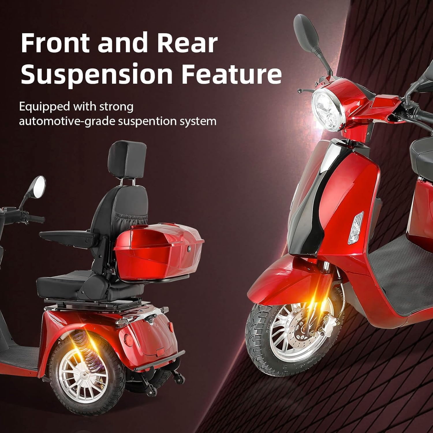 Mobility Scooters Secure 800W 3-Wheel Mobility Scooter with Charger, Red, 350 lb Limit