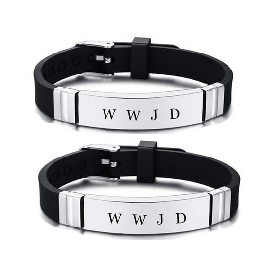 LiFashion WWJD HWLF Bracelet Set for Men Women,2Pcs Stainless Steel Adjusted Silicone What Would Jesus Do He Would Love First Bracelets Inspirational Religious Reminder Jewerly Gift for Him Her