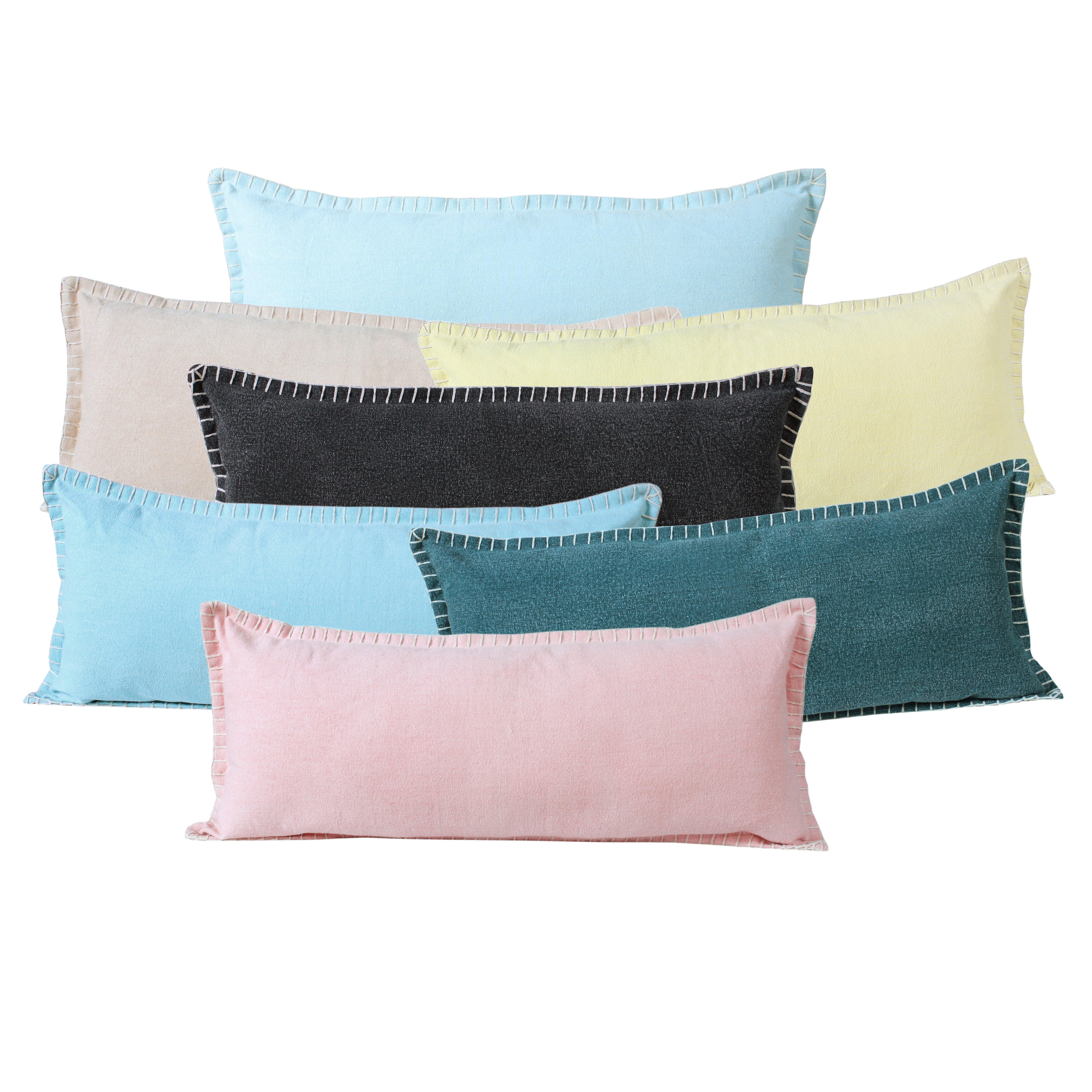 Ox Bay Wilma 14" x 36" Coral Pink Stitch Bordered Cotton Adult Decorative Throw Pillow Cover