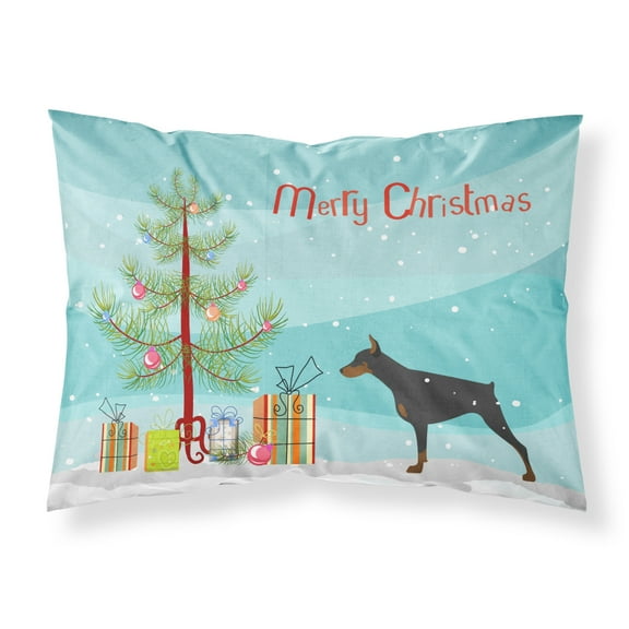 Doberman Pinscher Merry Christmas Tree Fabric Standard Pillowcase