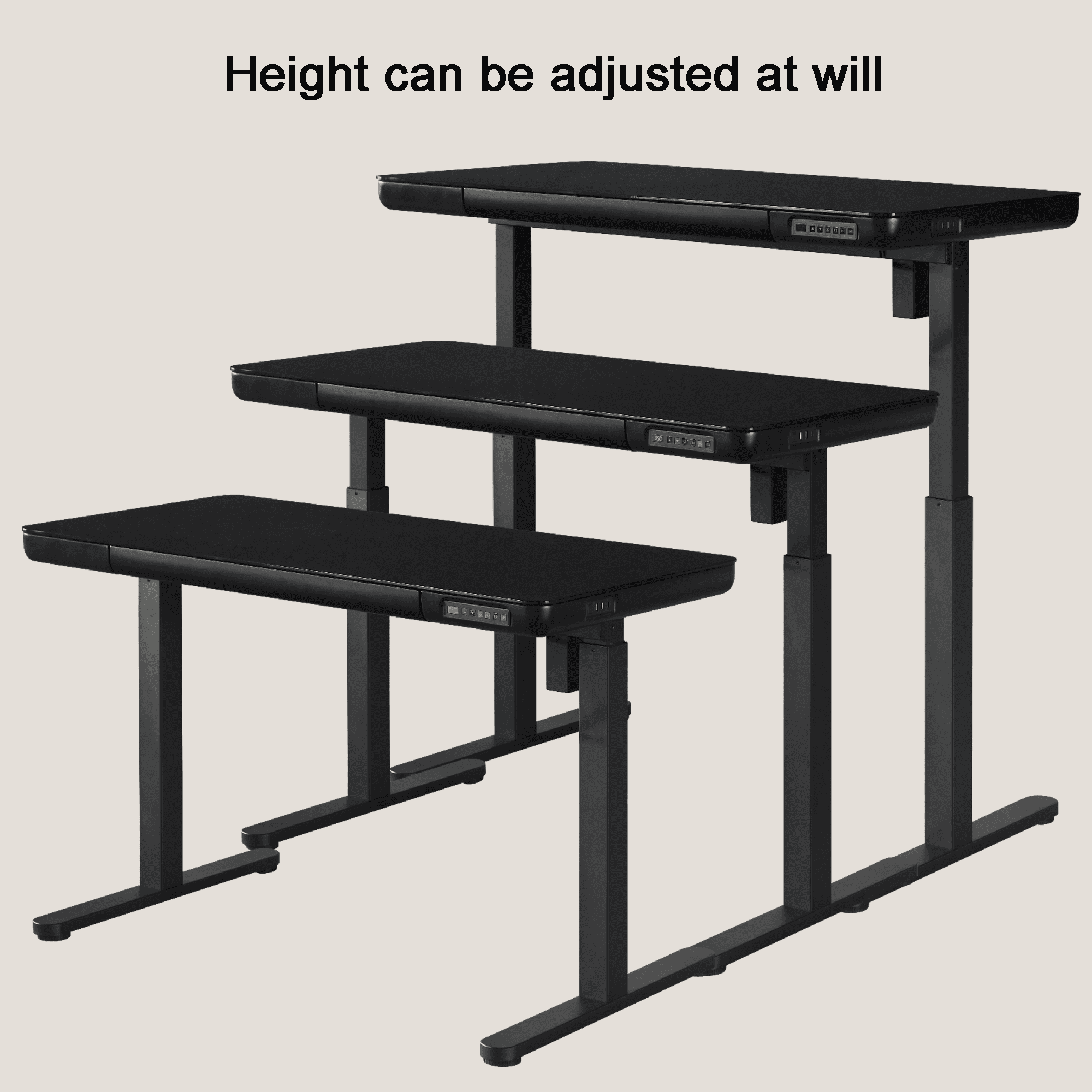 KOWO K302 Adult Tempered Glass Electric Height Adjustable Standing Desk, 47.2 x 23.6 in, Black, 1 Pack