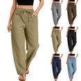 thumbnail image 5 of Women's Wide Leg Cropped Pants, Casual Elastic Drawstring Waisted Pants With Pockets, Harem Style Trousers,Gray,M, 5 of 8