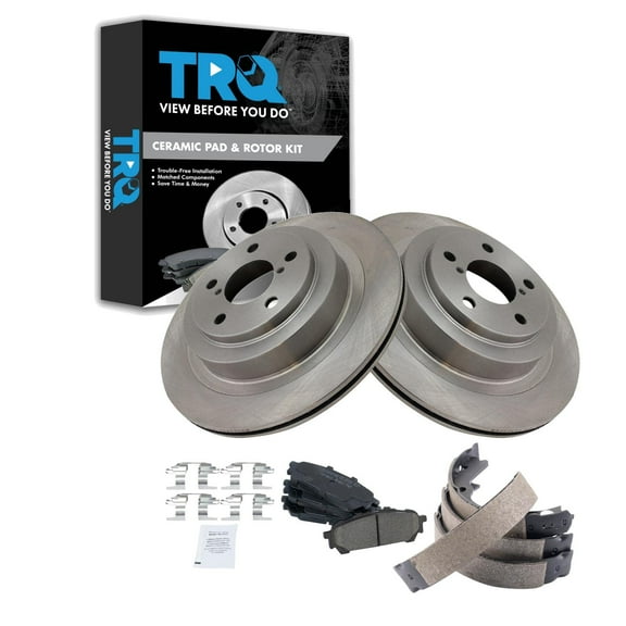 TRQ Rear Brake Pad & Rotor Kit Brake Pads Brake Rotor Parking Brake Shoe Set Ceramic Fits Select 2006-2007 Subaru Impreza