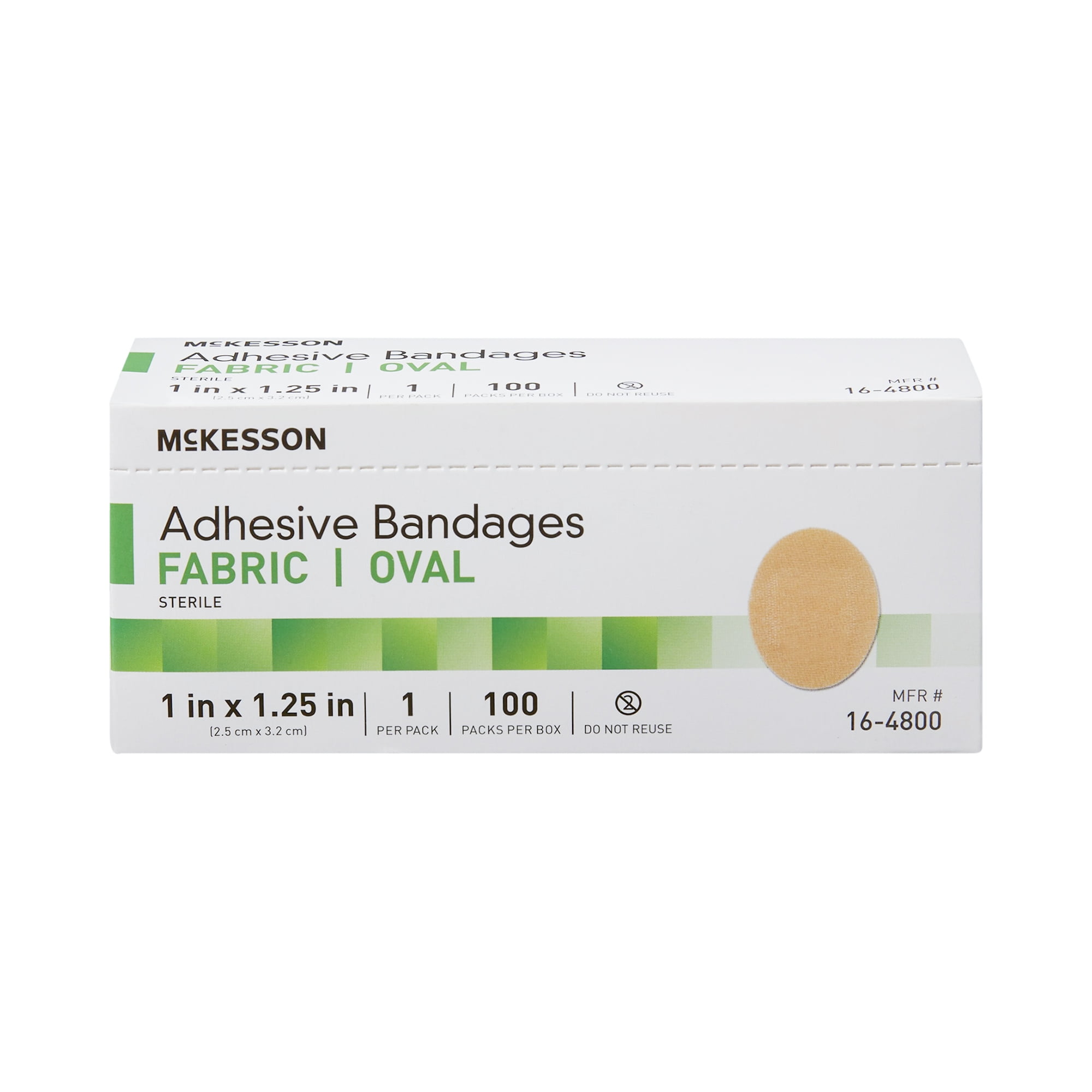 McKesson Adhesive Fabric Bandages, Oval, Sterile - Tan, 1 in x 1.25 in, 100 Count, 24 Packs, 2400 Total