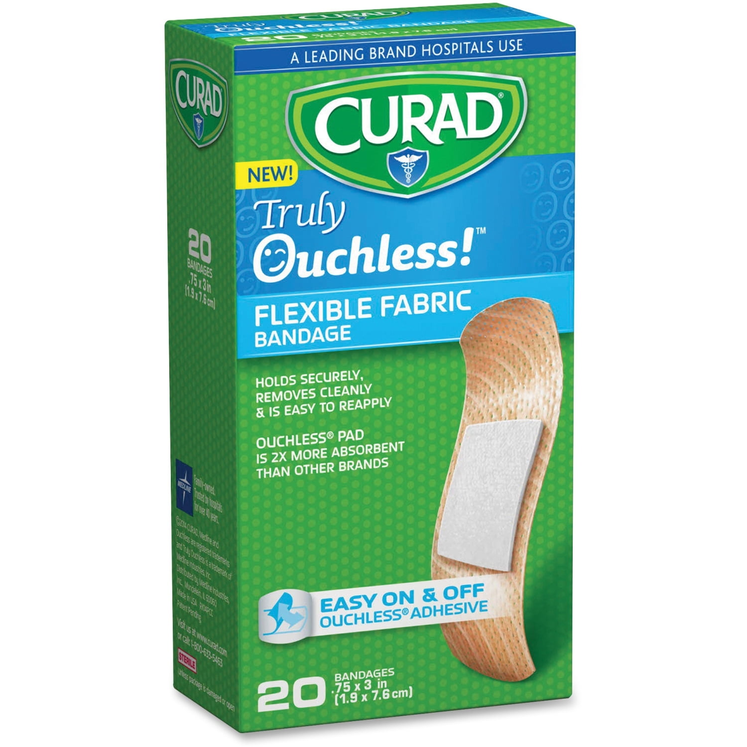 Curad Truly Ouchless Flexible Fabric Bandage, .75 x 3 inch (1.9 x 7.6