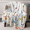 thumbnail image 6 of Multicolor Watercolor Floral Throw Blankets, Spring Pastel Wildflowers Soft Fleece Blanket Decorative for Home Sofa Couch Chair Living Bedroom, 30x40 Inches, White, 6 of 8