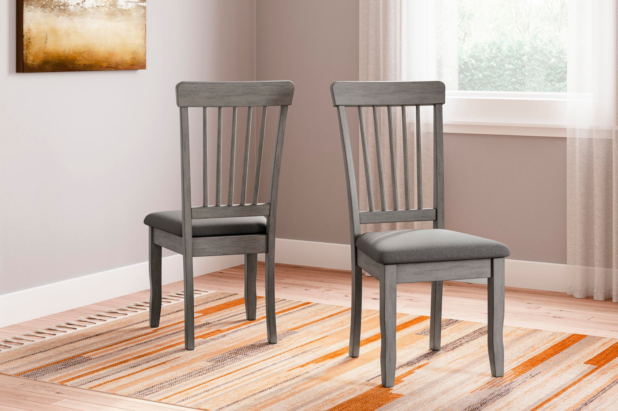 Signature Design by Ashley Shullden Upholstered Dining Side Chair Set (2), Gray, Modern Wood Chairs with Cushioned Seats and Spindle Back