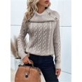 thumbnail image 6 of Women'S Pullover Sweater Pile Collar Knit Raglan Sleeve Sweater Khaki M, 6 of 8