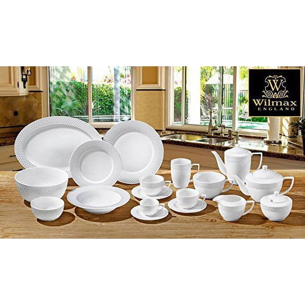 Wilmax Fine Porcelain White Dinner Plate With Embossed Wide Rim 10