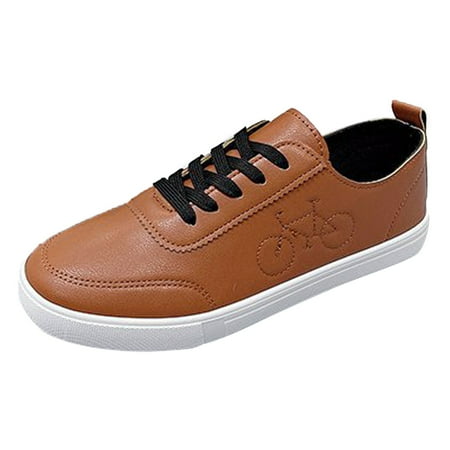 OJSFQUFP Womens Casual Shoes Fashion Women Casual Shoes Flat Lace Up Round Toe Comfortable Printing Casual Shoes Cute Flats for Women Brown 41
