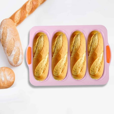 

Jioakfa 4 Slots Silicone Cake Mould Diy French Bread Mould Non-Stick Baking Pan Bread Oven Pink