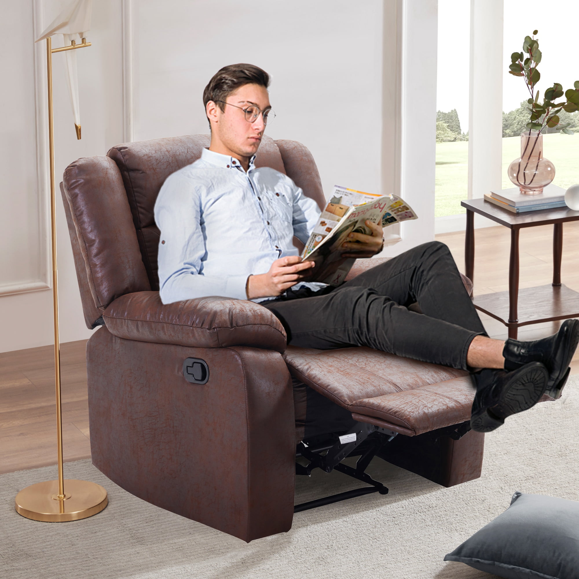 Ergonomic Recliner Tufted Backrest Chair Armchair Sofa w/Handle Living Room Blue 