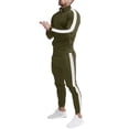 thumbnail image 3 of Domuza Mens Sweatsuits 2 Piece Set Jogging Zip Up Jackets Activewear 2 Piece Outfit Athletic Fall Winter Drawstring Long Sleeve Outfit Army Green XL, 3 of 8