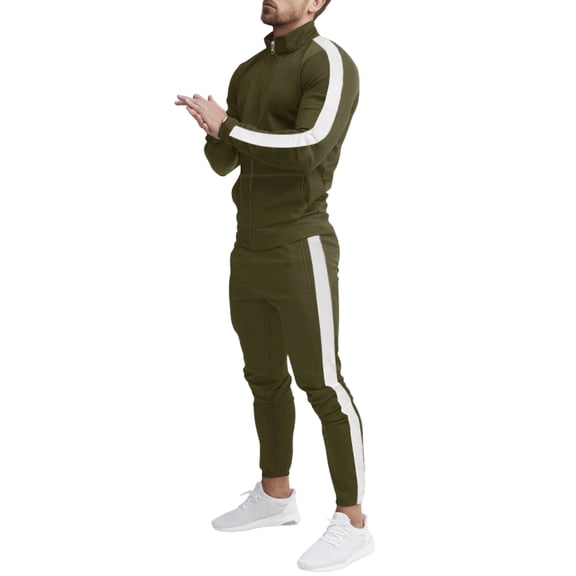 Delconic Mens Two Piece Athletic Tracksuit Set Zip Front Long Sleeve Track Jacket and Tapered Jogger Pants Casual Sportwear Army Green L