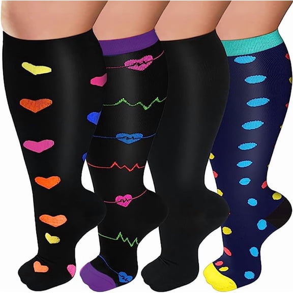 Xiao Hua ultra wide calf socks 4 pairs, 2XL, suitable for both men and women, breathable and odor proof socks for all day work, 4 styles