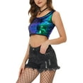thumbnail image 4 of INSPIRE CHIC Women's Metallic Sequin Crop Top Sparkle Glitter Sleeveless Party Club Tank Top XS Green Blue, 4 of 7