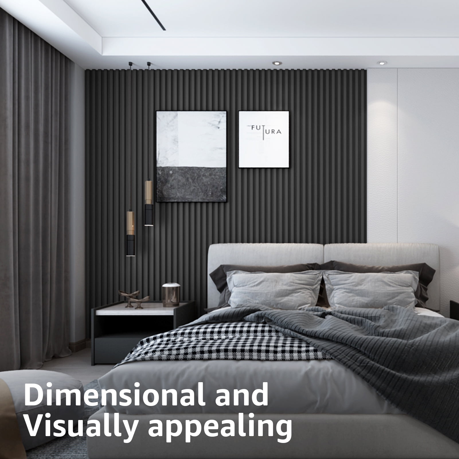 Art3d Slat Wall Panel，8-Pack 96 x 6in Covering 32sq.ft，WPC Acoustic Diffuser Panel- Matte Black