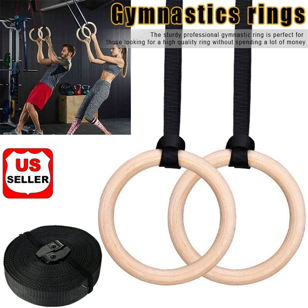  HMART Wooden Gymnastic Rings 1600Ibs Capacity with Loop Bands  – 15ft Woven Adjustable Numbered Straps Anti-Slip Sweat-Absorbent Hand Tape  – Pull Up Rings for Home Outdoor Exercise Gym Rings 